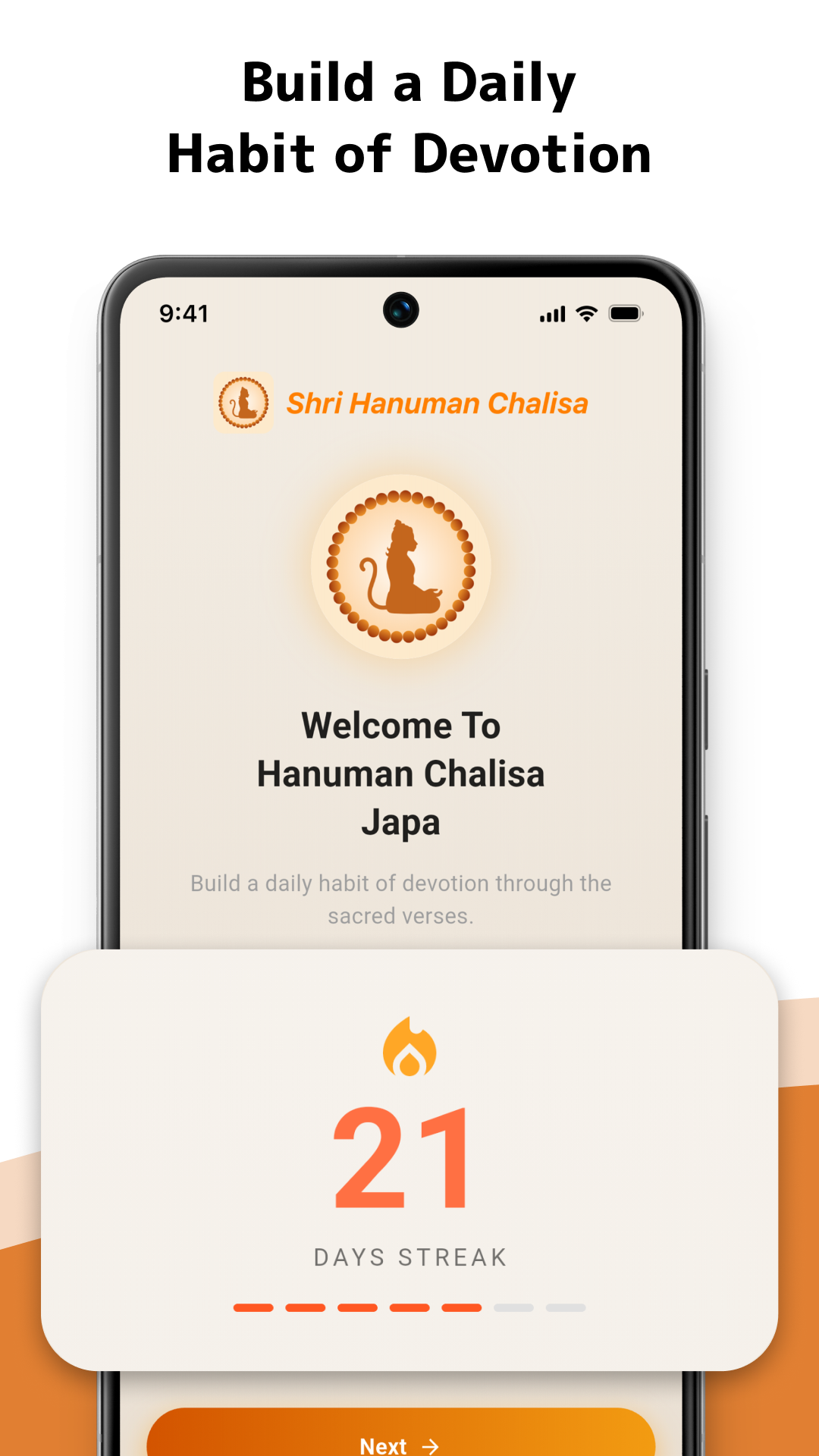Hanuman Chalisa Japa app – home screen